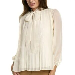 Nanette Lepore Cream Chiffon Pleated Blouse with Bow